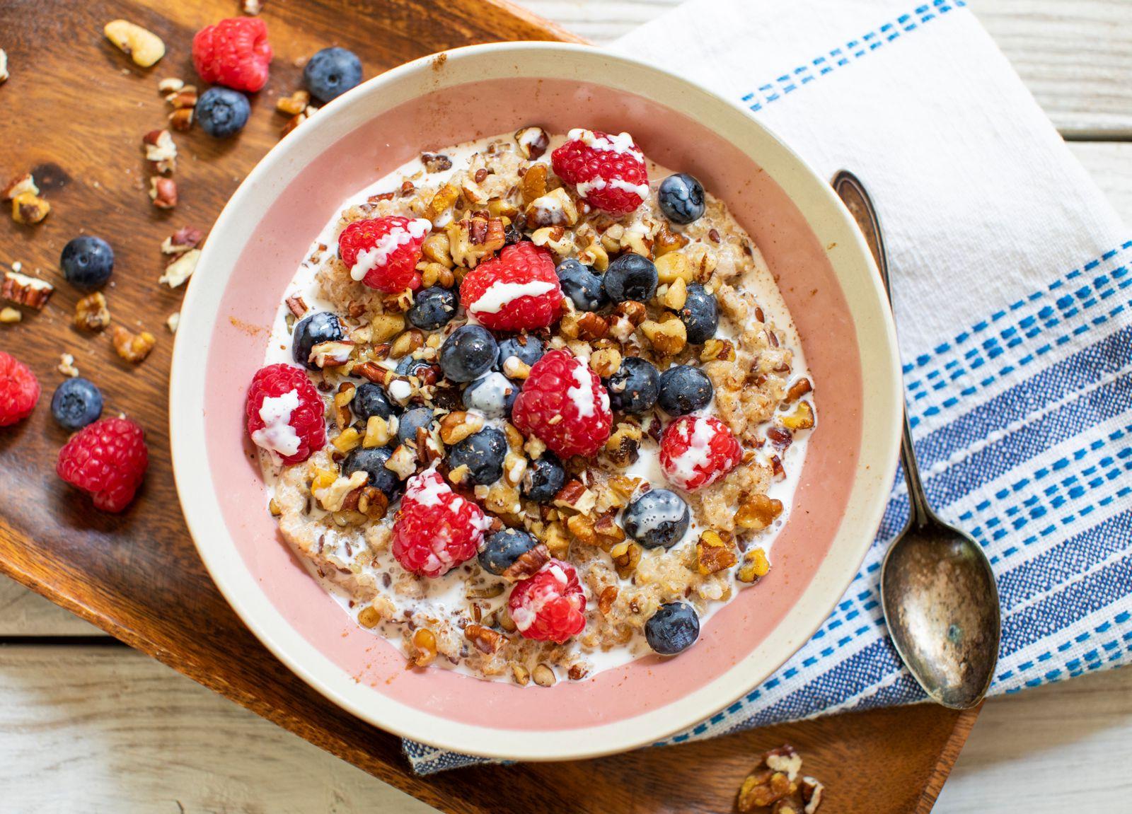 Cereal with blueberries and raspberries